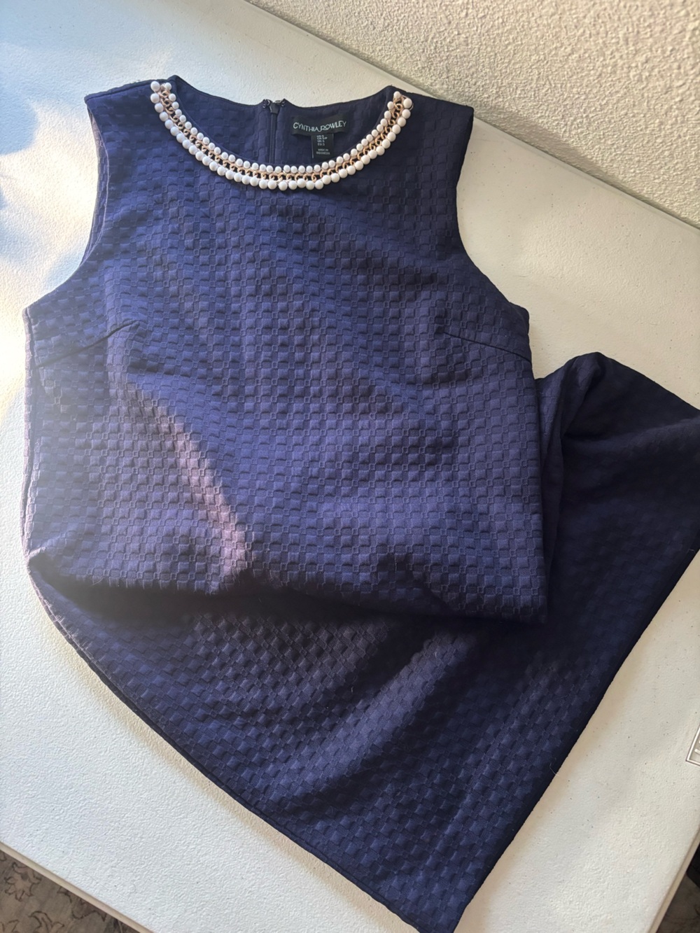 Cynthia Rowley Textured Sleeveless Dress with Pearl Collar